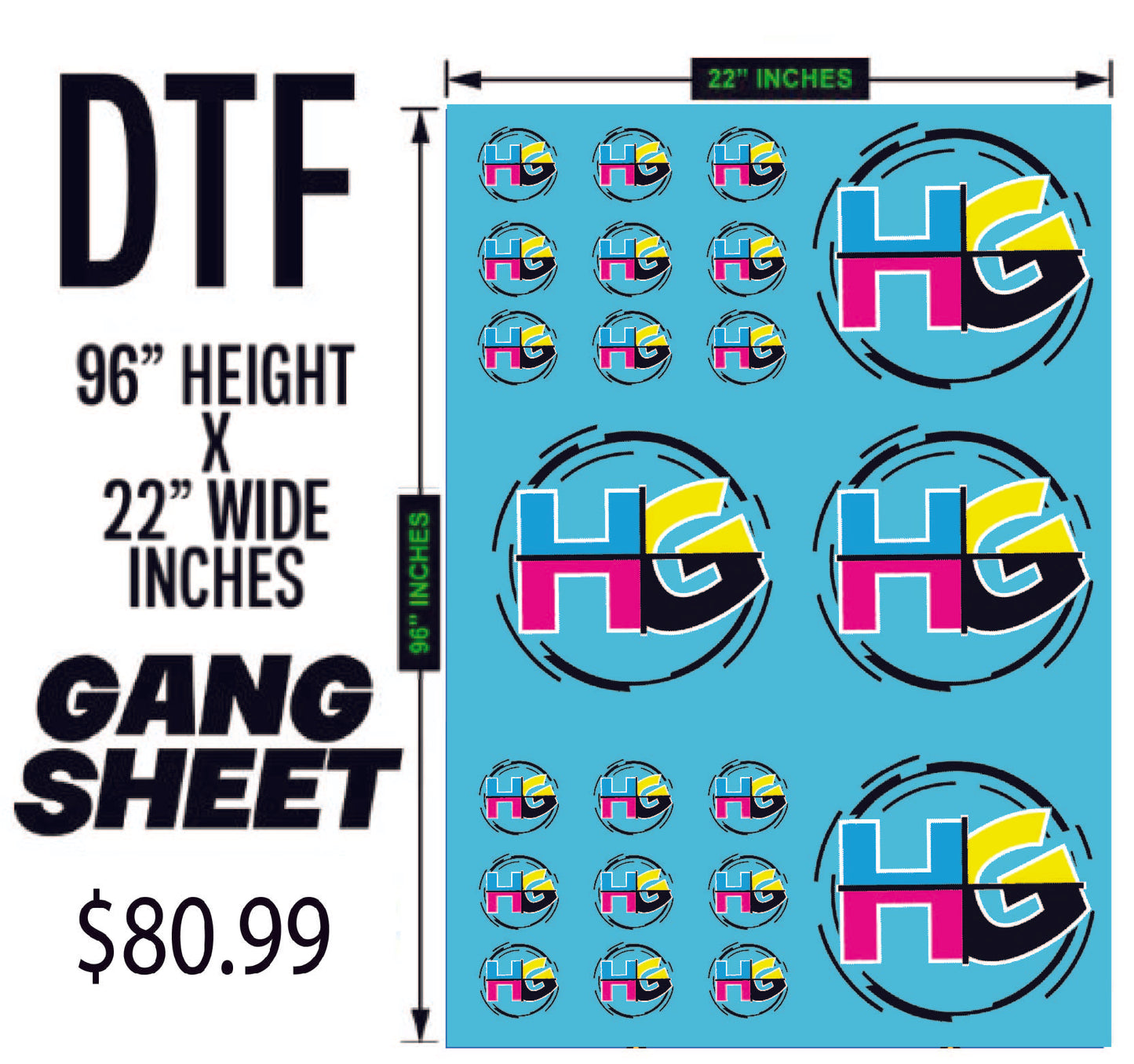 Direct To Film - 96" DTF Gang Sheet